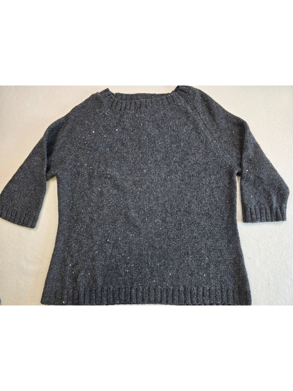 Talbots Womens 3X Gray Wool Blend Sweater Sequin 3/4 Sleeve